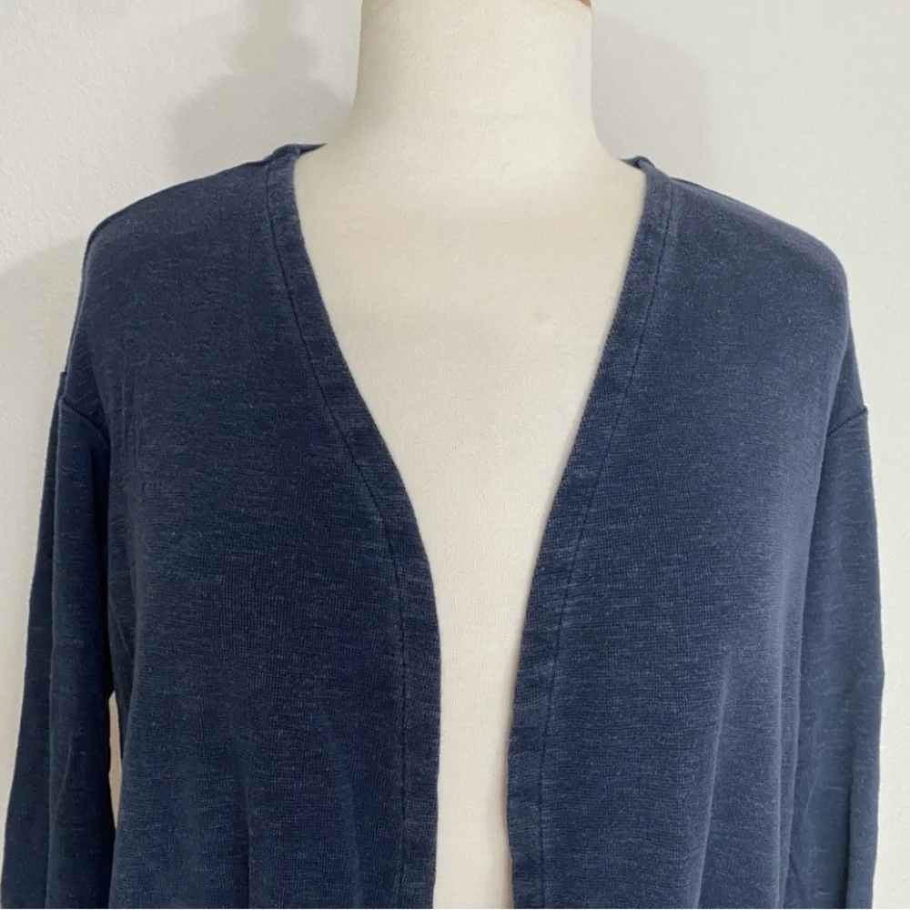 J. Jill Women's Navy Blue Tencel Linen Open Boxy Soft Cardigan Size XSP Coastal